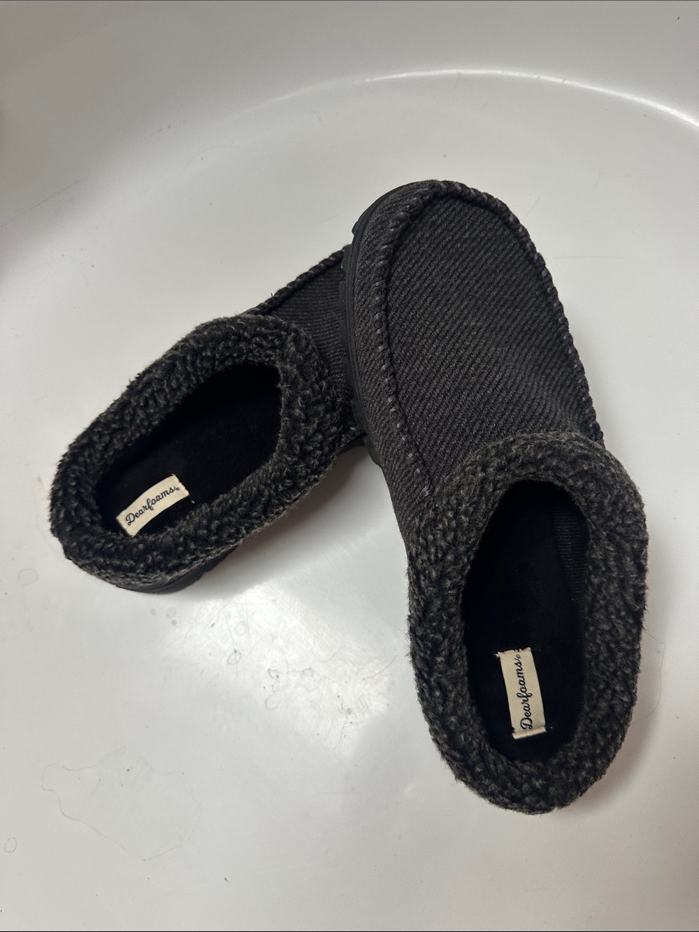 Dearfoams Men's XL Charcoal Slip-On Sherpa Collar Loafers